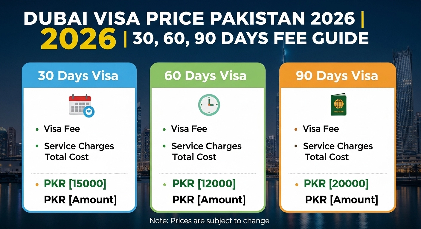 Dubai Visa Price Pakistan 2026 | 30, 60, 90 Days Fee Guide